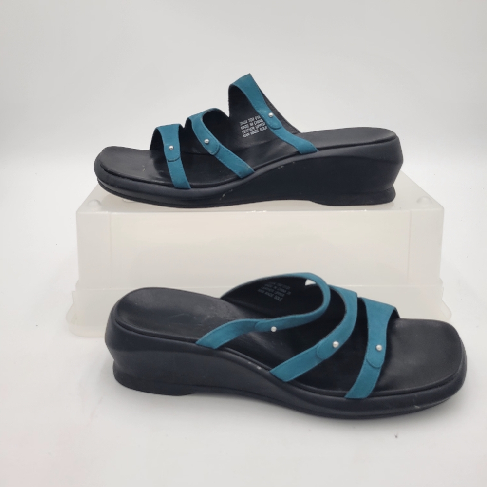 Vintage 2001 Womans Clarks Teal Slides Leather Upper (Suede) 32454 Size 7.5 - Picture 3 of 8